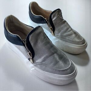 Metallic Silver Zip Platform Sneakers Goth Punk Grunge Aesthetic -Size 6